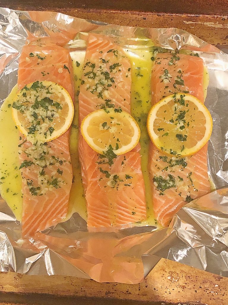 Garlic Butter Roasted Salmon In Foil There S Always Pizza   Salmon In Foil 768x1024 